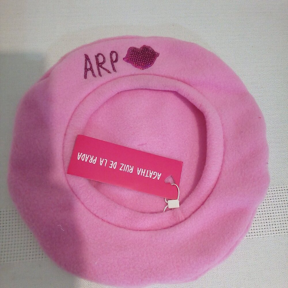 Agatha Ruiz De La Prada pink fleece baret hat nwt